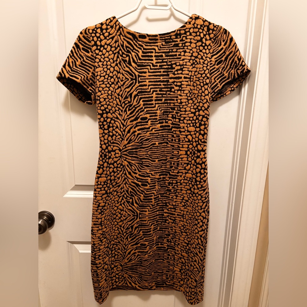 Winter wardrobe staple, black and camel Calvin Klein dress
